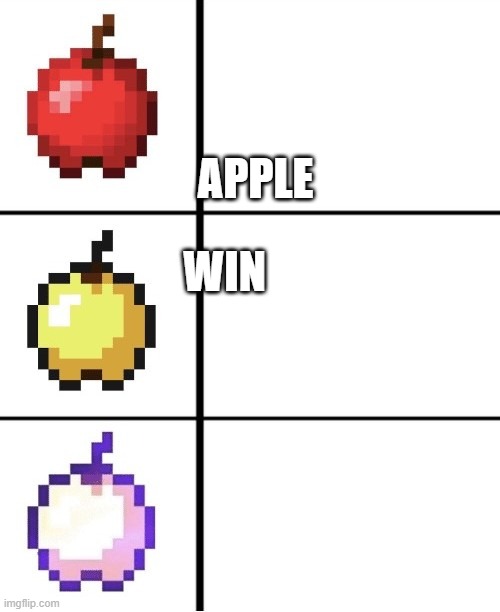 Minecraft apple format | APPLE WIN | image tagged in minecraft apple format | made w/ Imgflip meme maker