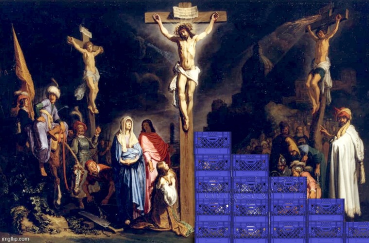 image tagged in jesus,jesus christ,jesus crucifixion,crate challenge,crates,crate | made w/ Imgflip meme maker