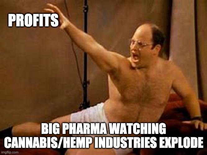 Big Pharma loosing to Cannabis |  PROFITS; BIG PHARMA WATCHING CANNABIS/HEMP INDUSTRIES EXPLODE | image tagged in george costanza,covid,big pharma,cannabis,hemp | made w/ Imgflip meme maker