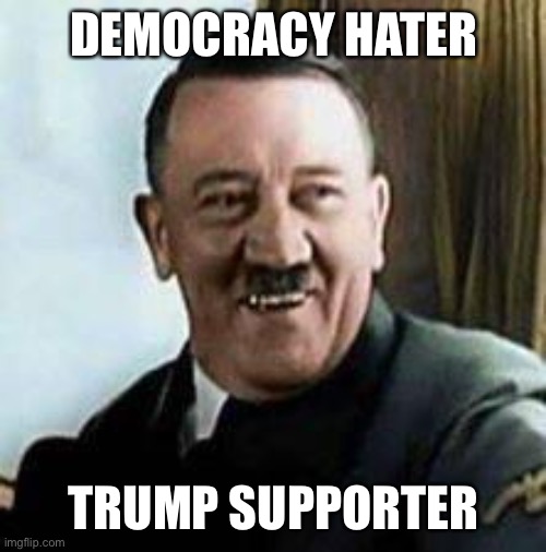 laughing hitler | DEMOCRACY HATER; TRUMP SUPPORTER | image tagged in laughing hitler | made w/ Imgflip meme maker