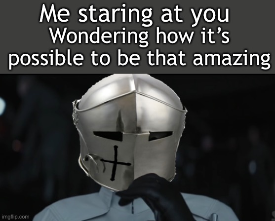 My oh my | Me staring at you; Wondering how it’s possible to be that amazing | image tagged in worried crusader | made w/ Imgflip meme maker