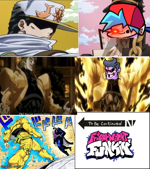 Friday night stands | image tagged in 6 panel,jojo's bizarre adventure,friday night funkin | made w/ Imgflip meme maker
