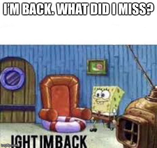 Or morning- | I’M BACK. WHAT DID I MISS? | image tagged in ight im back | made w/ Imgflip meme maker