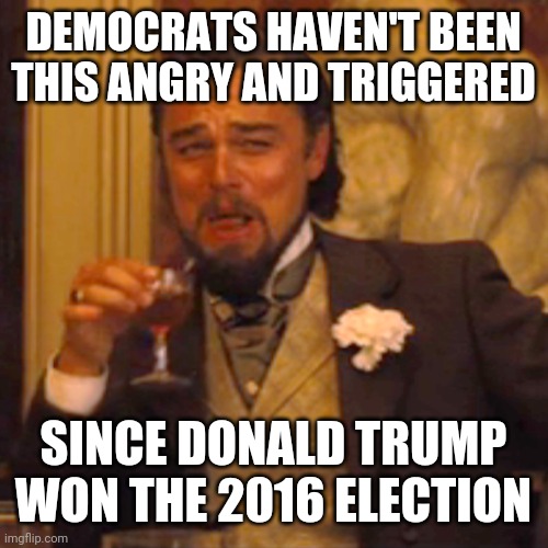 Democrats get angry when it gets harder to kill children. | DEMOCRATS HAVEN'T BEEN THIS ANGRY AND TRIGGERED; SINCE DONALD TRUMP WON THE 2016 ELECTION | image tagged in memes,laughing leo | made w/ Imgflip meme maker