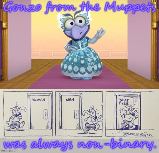 The official Muppets comic strip from 1986. | Gonzo from the Muppets; was always non-binary. | image tagged in gonzorella,lgbt | made w/ Imgflip meme maker