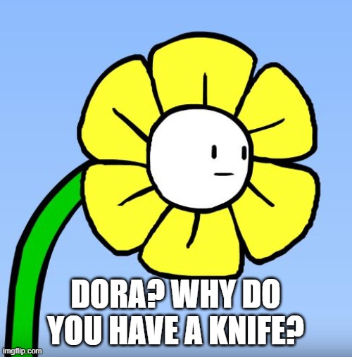 Wut Flowey | DORA? WHY DO YOU HAVE A KNIFE? | image tagged in wut flowey | made w/ Imgflip meme maker