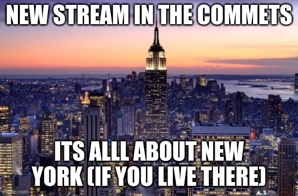 NEW YORK | NEW STREAM IN THE COMMETS; ITS ALLL ABOUT NEW YORK (IF YOU LIVE THERE) | image tagged in new york city | made w/ Imgflip meme maker