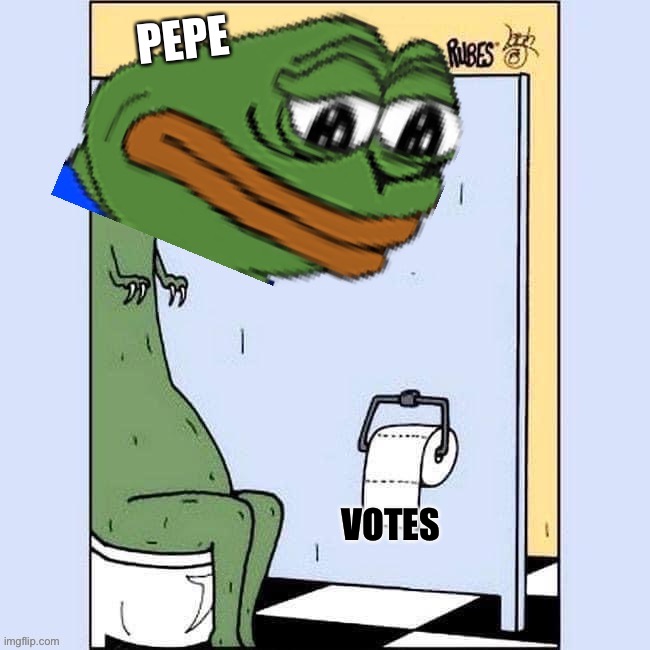 Sad! | PEPE; VOTES | image tagged in sadge pepe dino toilet paper,sadge,pepe party,sad,so sad,you dont have the votes | made w/ Imgflip meme maker