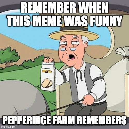 I dont even remember | REMEMBER WHEN THIS MEME WAS FUNNY; PEPPERIDGE FARM REMEMBERS | image tagged in memes,pepperidge farm remembers,funny,funny memes,tik tok sucks | made w/ Imgflip meme maker