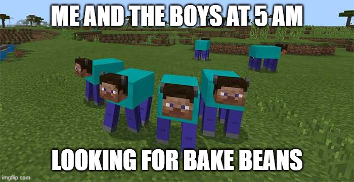 me and the boys | ME AND THE BOYS AT 5 AM; LOOKING FOR BAKE BEANS | image tagged in me and the boys | made w/ Imgflip meme maker