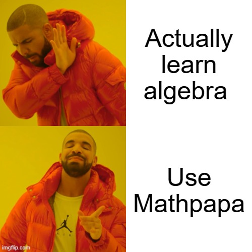 Drake Hotline Bling Meme | Actually learn algebra; Use Mathpapa | image tagged in memes,drake hotline bling | made w/ Imgflip meme maker