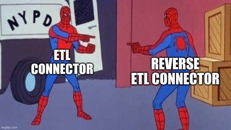srsly what is the difference | ETL CONNECTOR; REVERSE ETL CONNECTOR | image tagged in spiderman pointing at spiderman | made w/ Imgflip meme maker