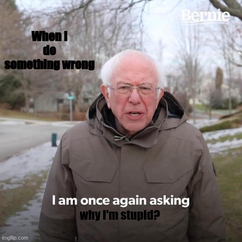 idk | When I do something wrong; why I'm stupid? | image tagged in memes,bernie i am once again asking for your support | made w/ Imgflip meme maker