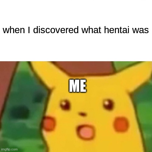 Surprised Pikachu Meme | when I discovered what hentai was; ME | image tagged in memes,surprised pikachu | made w/ Imgflip meme maker