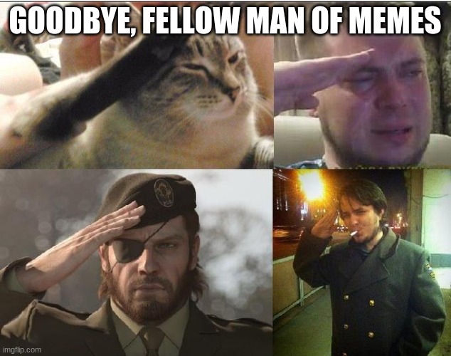When someone else leaves imgflip | GOODBYE, FELLOW MAN OF MEMES | image tagged in ozon's salute | made w/ Imgflip meme maker
