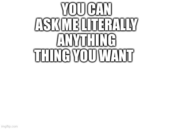 Do it | YOU CAN ASK ME LITERALLY ANYTHING THING YOU WANT | image tagged in blank white template | made w/ Imgflip meme maker