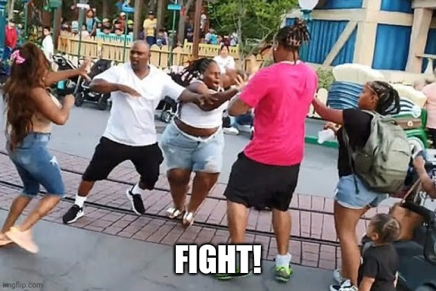 Three People Fighting | FIGHT! | image tagged in three people fighting | made w/ Imgflip meme maker