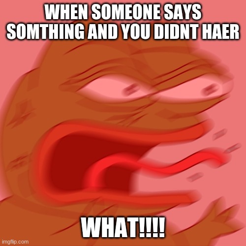 REEEEEEEEEEEEEEEEEEEEEE | WHEN SOMEONE SAYS SOMTHING AND YOU DIDNT HAER; WHAT!!!! | image tagged in reeeeeeeeeeeeeeeeeeeeee | made w/ Imgflip meme maker