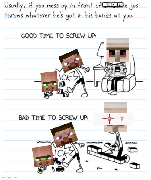 Hitting a villager in a nut shell | IRON GOLEM | image tagged in dowak memes | made w/ Imgflip meme maker
