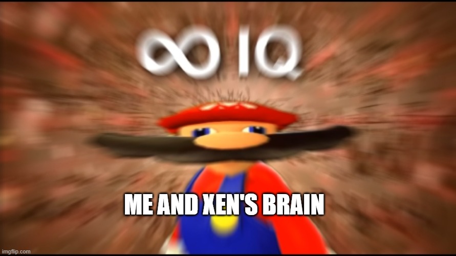 Infinity IQ Mario | ME AND XEN'S BRAIN | image tagged in infinity iq mario | made w/ Imgflip meme maker