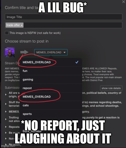 Bug no report | A LIL BUG*; *NO REPORT, JUST LAUGHING ABOUT IT | image tagged in bug | made w/ Imgflip meme maker