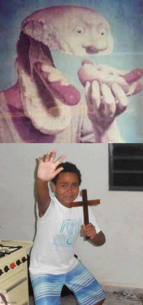 HOTDOGHOTDOGHOTDOGHOTDOGHOTDOGHOTDOGHOTDOGHOTDOGHOTDOGHOTDOGHOTDOGHOTDOGHOTDOGHOTDOG | image tagged in memes,cursed image,scared kid holding a cross | made w/ Imgflip meme maker