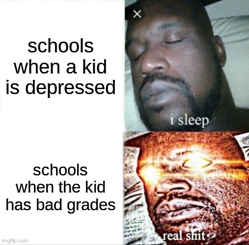 Sleeping Shaq | schools when a kid is depressed; schools when the kid has bad grades | image tagged in memes,sleeping shaq | made w/ Imgflip meme maker