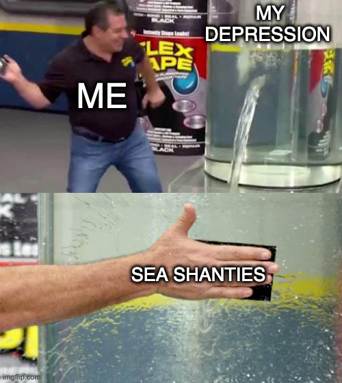 we all have our ways | MY DEPRESSION; ME; SEA SHANTIES | image tagged in flex tape,depression,sea shanties,wellerman,there i fixed it | made w/ Imgflip meme maker