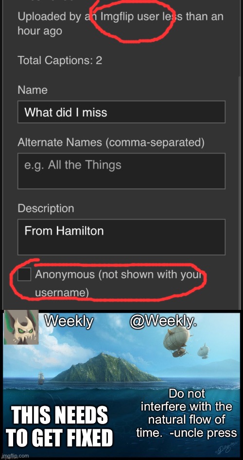 Pls fix this | THIS NEEDS TO GET FIXED | image tagged in weekly s announcement temp | made w/ Imgflip meme maker