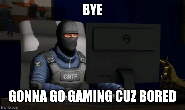 counter-terrorist looking at the computer | BYE; GONNA GO GAMING CUZ BORED | image tagged in computer | made w/ Imgflip meme maker