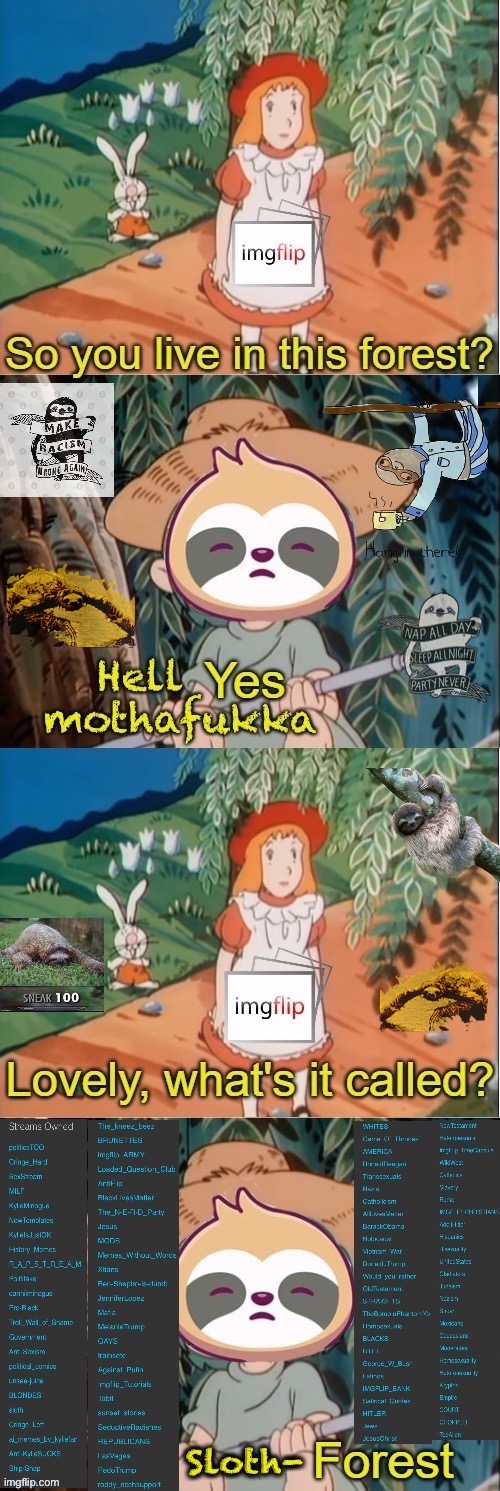 This is SLOTH FOREST MOTHAFUKKA [v rare self-cringe] | image tagged in sloth forest | made w/ Imgflip meme maker