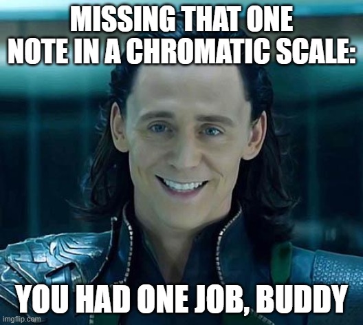 One Job | MISSING THAT ONE NOTE IN A CHROMATIC SCALE:; YOU HAD ONE JOB, BUDDY | image tagged in loki | made w/ Imgflip meme maker