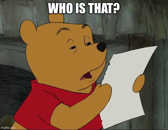 Winnie The Pooh | WHO IS THAT? | image tagged in winnie the pooh | made w/ Imgflip meme maker