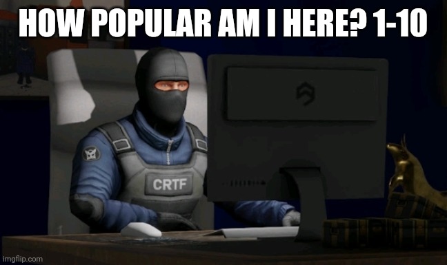 counter-terrorist looking at the computer | HOW POPULAR AM I HERE? 1-10 | image tagged in computer | made w/ Imgflip meme maker