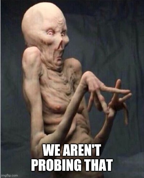 Grossed Out Alien | WE AREN'T PROBING THAT | image tagged in grossed out alien | made w/ Imgflip meme maker