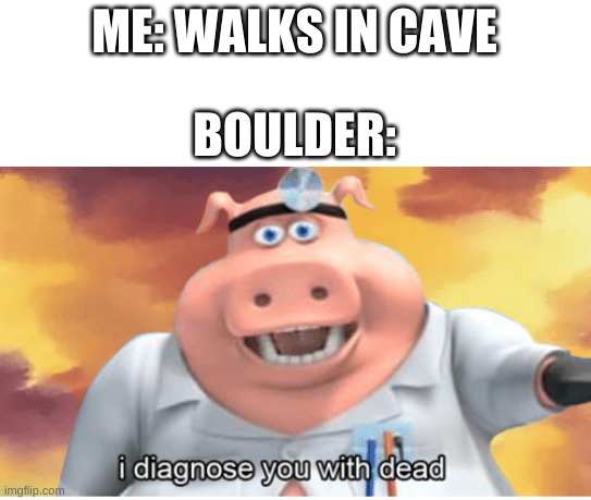 always I HATE IT | ME: WALKS IN CAVE; BOULDER: | image tagged in i diagnose you with dead | made w/ Imgflip meme maker