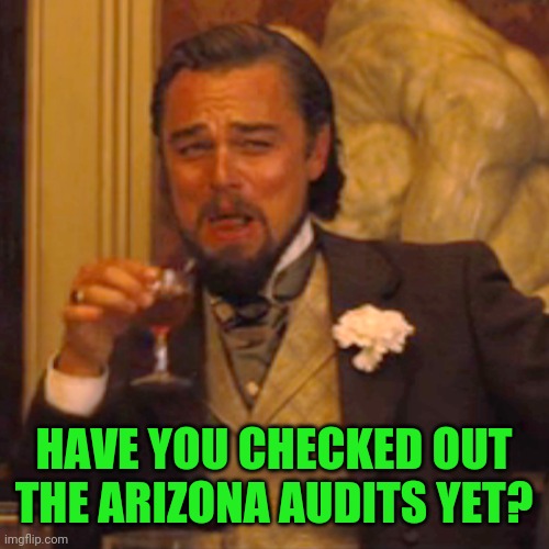 Laughing Leo | HAVE YOU CHECKED OUT THE ARIZONA AUDITS YET? | image tagged in memes,laughing leo | made w/ Imgflip meme maker