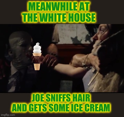 MEANWHILE AT THE WHITE HOUSE; JOE SNIFFS HAIR AND GETS SOME ICE CREAM | made w/ Imgflip meme maker