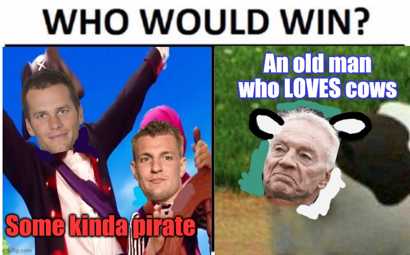 Cowboys at Buccaneers. Yawn. | An old man who LOVES cows; Some kinda pirate | image tagged in bucs,dallas cowboys,nfl football,pirates,perhaps cow,only 3 days til real football | made w/ Imgflip meme maker