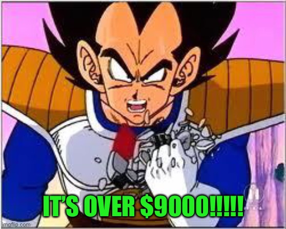 Its OVER 9000! | IT’S OVER $9000!!!!! | image tagged in its over 9000 | made w/ Imgflip meme maker