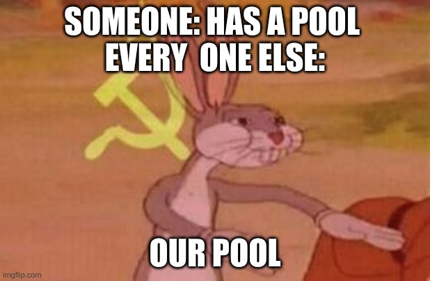 My first meme in months | SOMEONE: HAS A POOL 
EVERY  ONE ELSE:; OUR POOL | image tagged in our | made w/ Imgflip meme maker