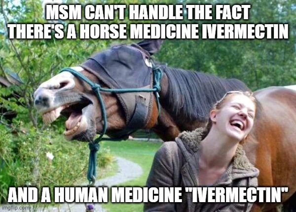 Laughing Horse | MSM CAN'T HANDLE THE FACT THERE'S A HORSE MEDICINE IVERMECTIN; AND A HUMAN MEDICINE "IVERMECTIN" | image tagged in laughing horse | made w/ Imgflip meme maker