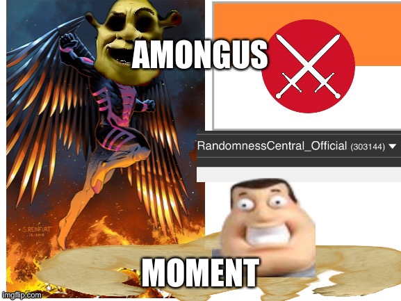 RandomnessCentral announcement temp | AMONGUS; MOMENT | image tagged in randomnesscentral announcement temp | made w/ Imgflip meme maker