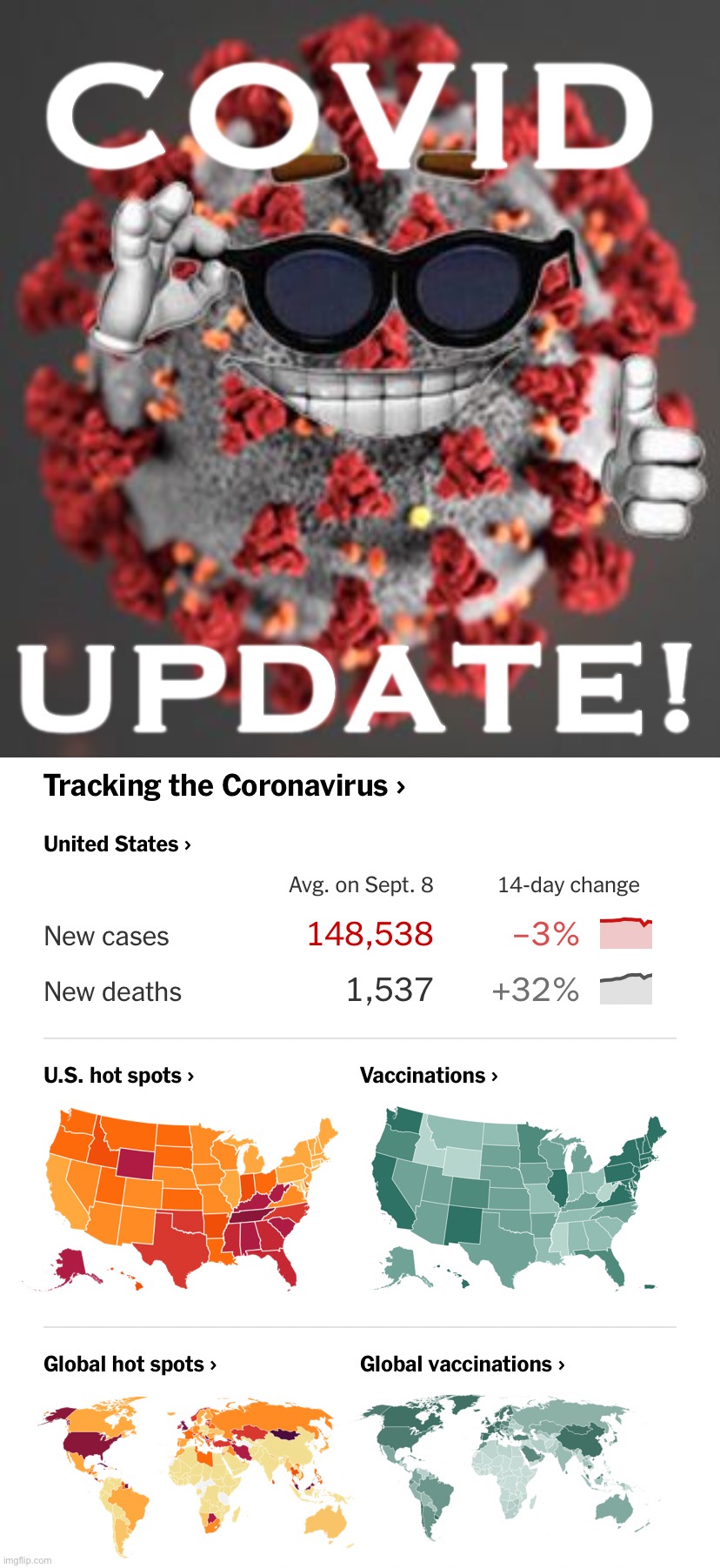 Bad News: The U.S. is still one of the world’s hotspots. Good News: Infections seem to be plateauing. | image tagged in covid update,covid-19,covid,covidiots,coronavirus,covid 19 | made w/ Imgflip meme maker