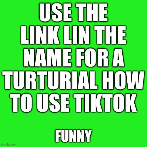 https://imgflip.com/gif/5lyy3i Is the link | USE THE LINK LIN THE NAME FOR A TURTURIAL HOW TO USE TIKTOK; FUNNY | image tagged in memes,blank transparent square | made w/ Imgflip meme maker