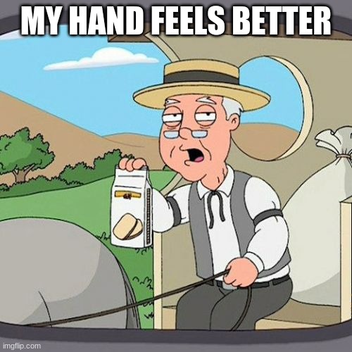 Pepperidge Farm Remembers | MY HAND FEELS BETTER | image tagged in memes,pepperidge farm remembers | made w/ Imgflip meme maker