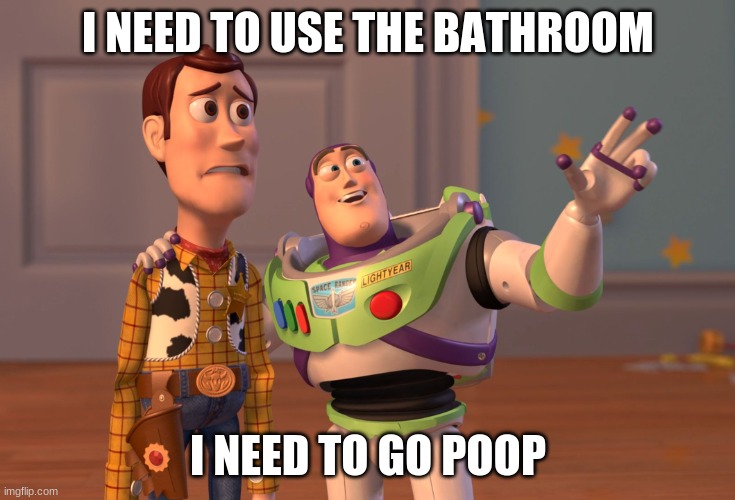woody | I NEED TO USE THE BATHROOM; I NEED TO GO POOP | image tagged in memes,x x everywhere | made w/ Imgflip meme maker