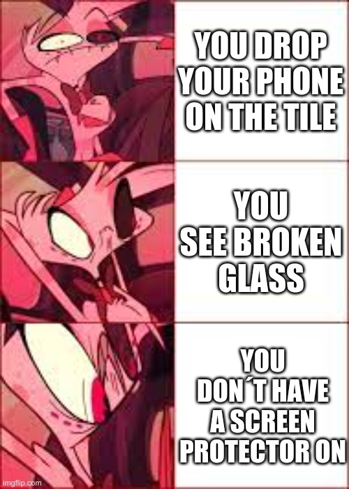 dfDW |  YOU DROP YOUR PHONE ON THE TILE; YOU SEE BROKEN GLASS; YOU DON´T HAVE A SCREEN PROTECTOR ON | image tagged in dfdw | made w/ Imgflip meme maker