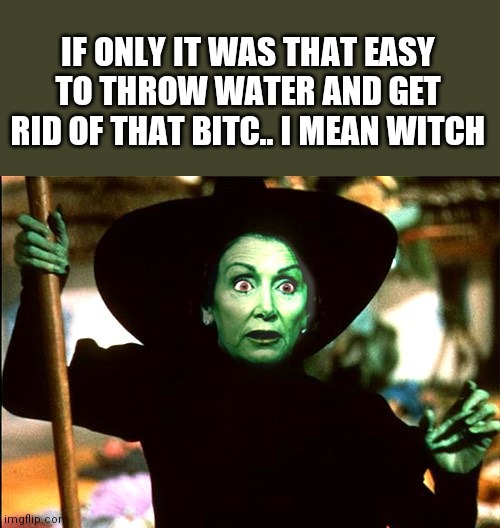 Wicked Pelosi witch | IF ONLY IT WAS THAT EASY TO THROW WATER AND GET RID OF THAT BITC.. I MEAN WITCH | image tagged in wicked pelosi witch | made w/ Imgflip meme maker