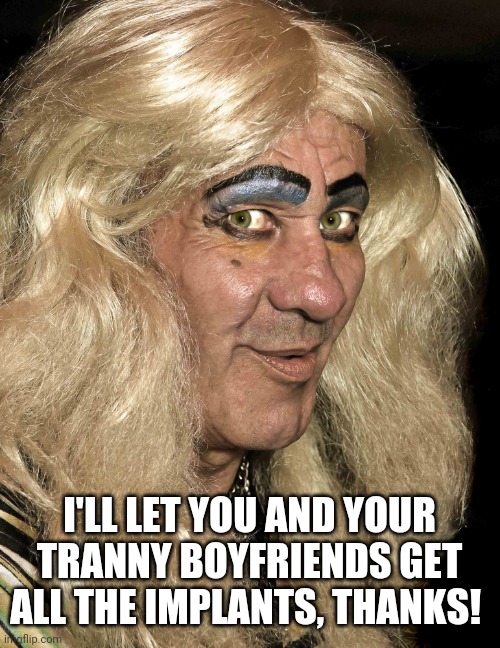 Tranny | I'LL LET YOU AND YOUR TRANNY BOYFRIENDS GET ALL THE IMPLANTS, THANKS! | image tagged in tranny | made w/ Imgflip meme maker